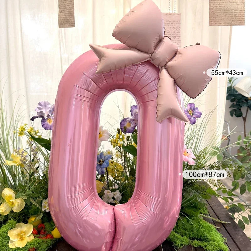 40 in Pink Bow Number Balloon – Giant Foil Birthday Number 0–9
