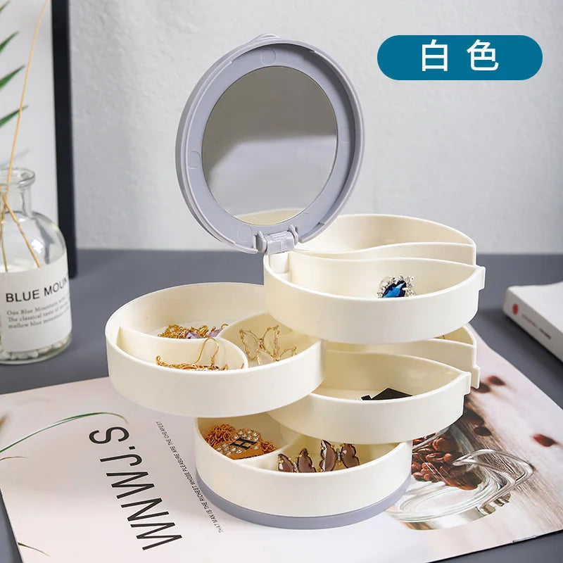 Rotating Jewellery Organiser with Mirror – Multi-Layer Jewellery Box