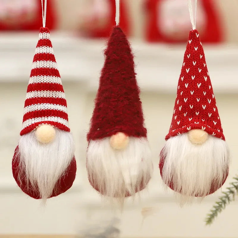 Christmas Gonk Plush Ornaments – Set of 3 Knitted Gnome Tree Decorations