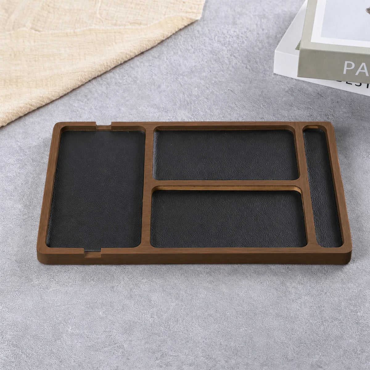 Solid Wood Desk Tray with Dividers – Phone, Keys & Earbuds Organiser