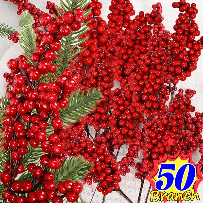 Red Holly Berry Stems – Artificial Christmas Berry Picks (1 to 50 Branches)