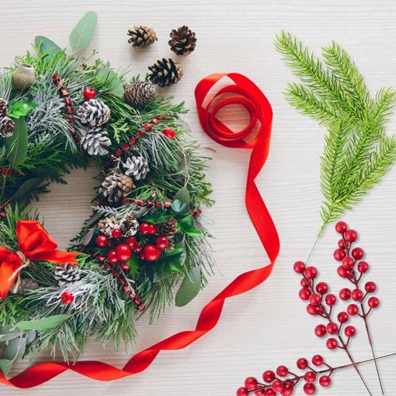 Artificial Pine & Holly Berry Picks – 10 Christmas Stems for Wreaths & Garlands