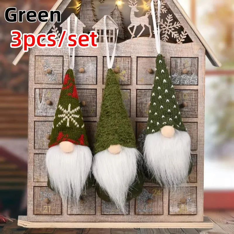 Christmas Gonk Plush Ornaments – Set of 3 Knitted Gnome Tree Decorations