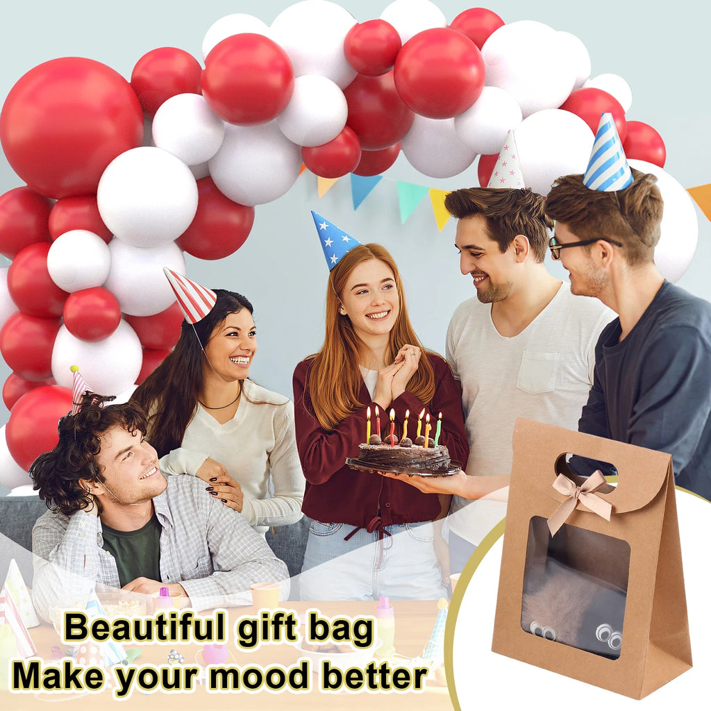 Kraft Paper Gift Bags with Window – Reusable Treat & Present Bags (6 or 12 Pack)