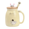 Cute Cat Mug with Lid & Spoon – Ceramic, 16oz