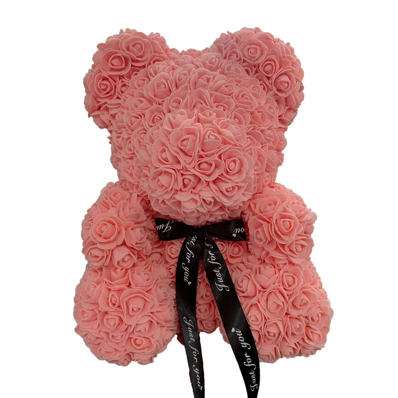 Rose Teddy Bear 40cm – Large Artificial Rose Bear for Valentine's, Anniversary & Birthday