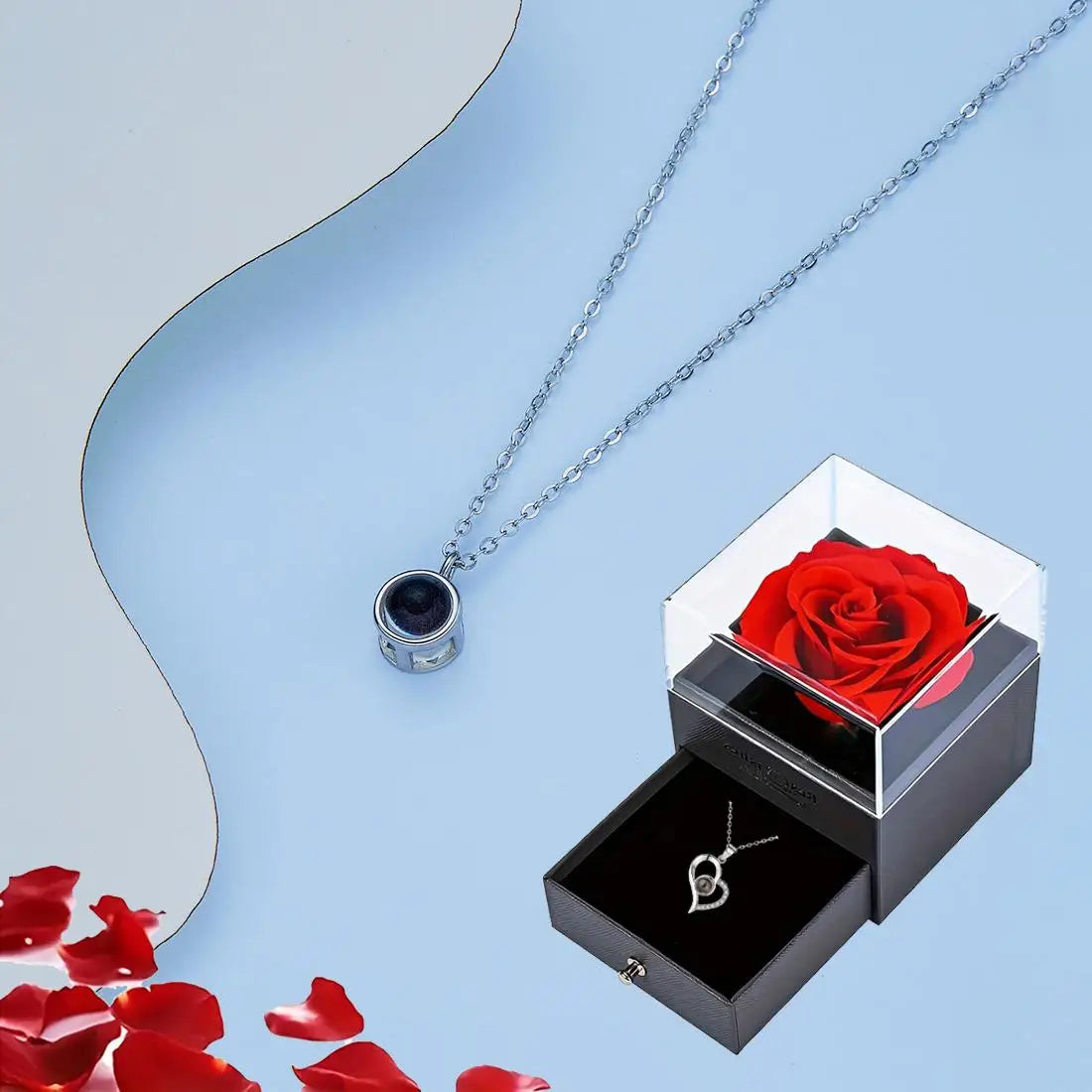 'I Love You' in 100 Languages Projection Necklace with Rose Gift Box