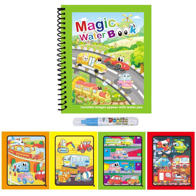 Magic Water Colouring Book with Pen – Reusable Mess-Free Kids Painting Book