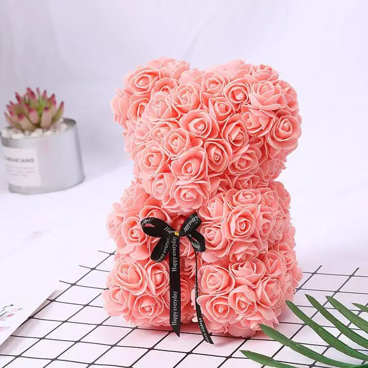 Rose Teddy Bear 25cm – Forever Rose Bear Gift for Her, With or Without Gift Box