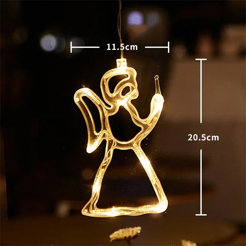 Battery LED Christmas Window Lights – Hanging Santa, Snowflake & Star Light Decorations