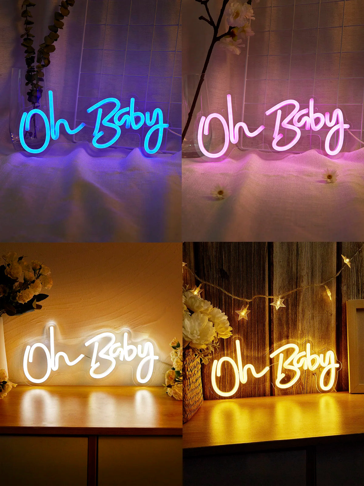 'Oh Baby' LED Neon Sign – Baby Shower & Gender Reveal Backdrop Light, USB Powered
