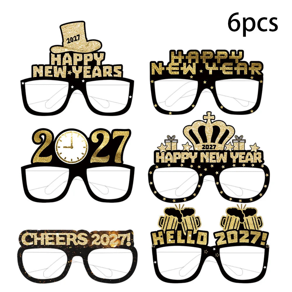 2027 Happy New Year Party Glasses – Black & Gold NYE Photo Prop Glasses
