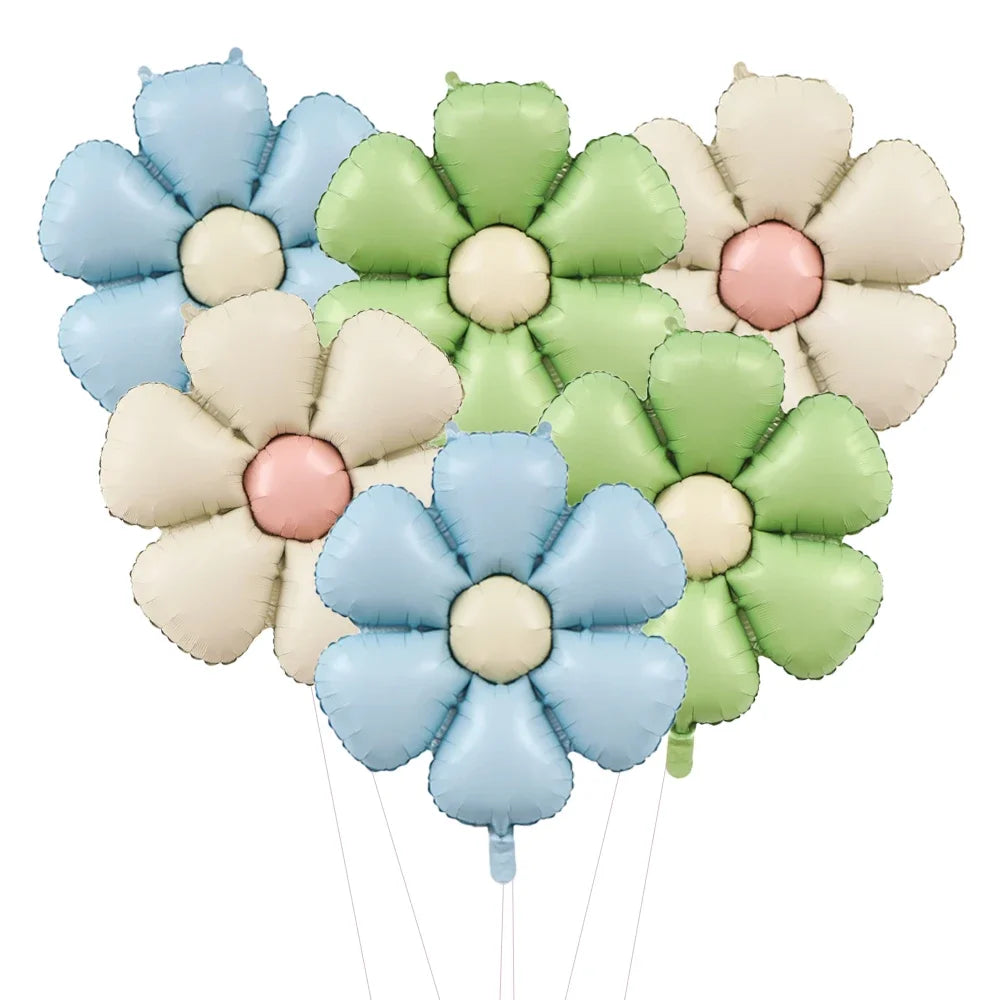 Daisy Foil Balloons – Set of 6 Matte Flower Party Balloons