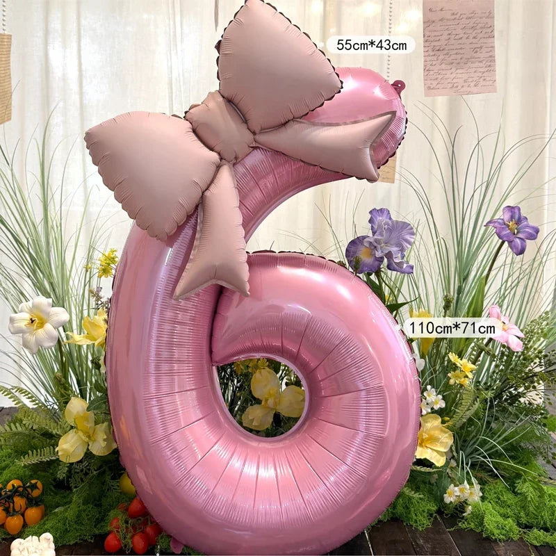 40 in Pink Bow Number Balloon – Giant Foil Birthday Number 0–9