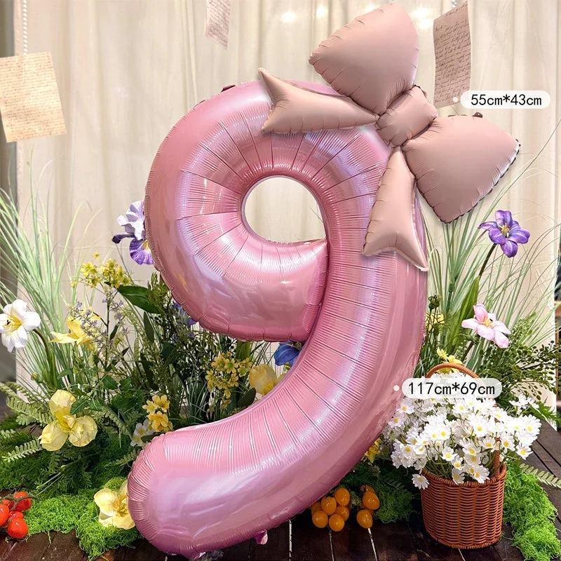 40 in Pink Bow Number Balloon – Giant Foil Birthday Number 0–9