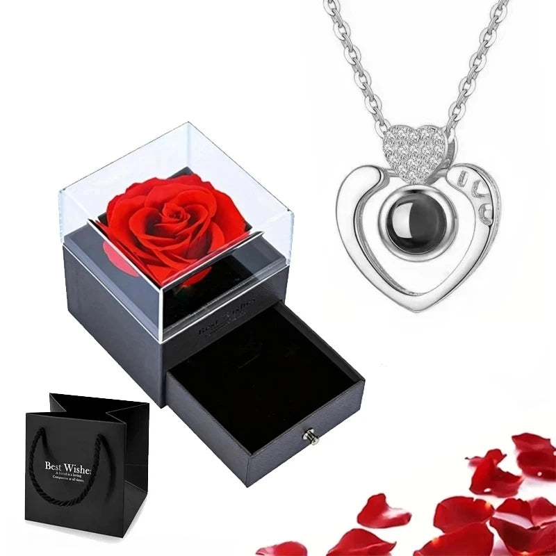 'I Love You' in 100 Languages Projection Necklace with Rose Gift Box