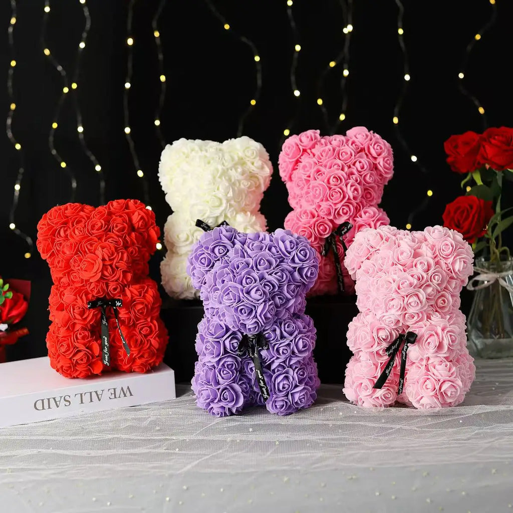Rose Teddy Bear 25cm – Forever Rose Bear Gift for Her, With or Without Gift Box
