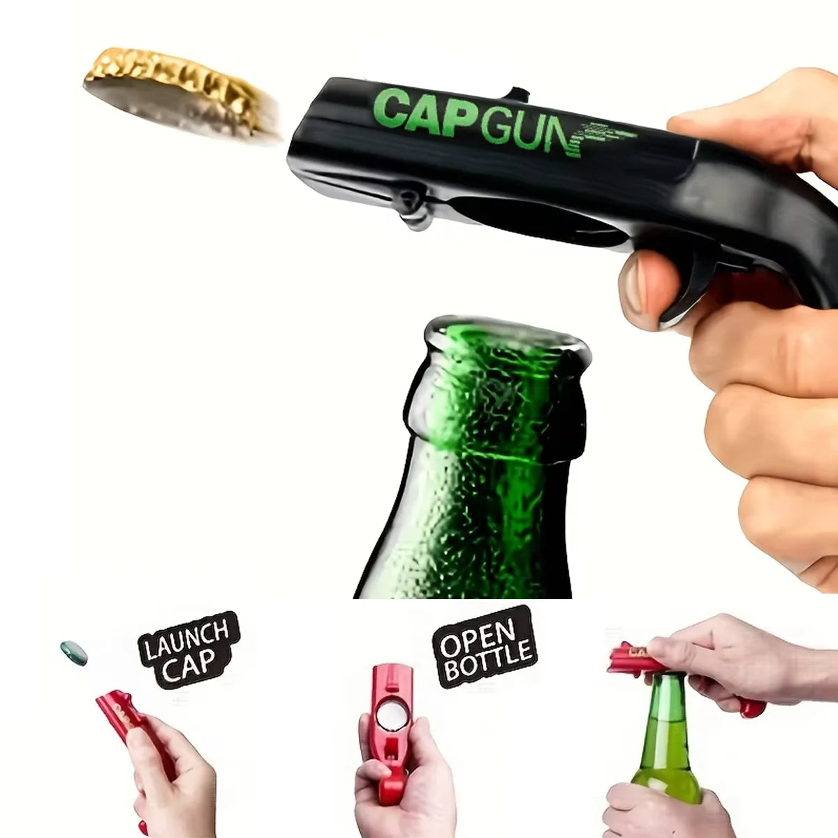 Bottle cap launcher opener