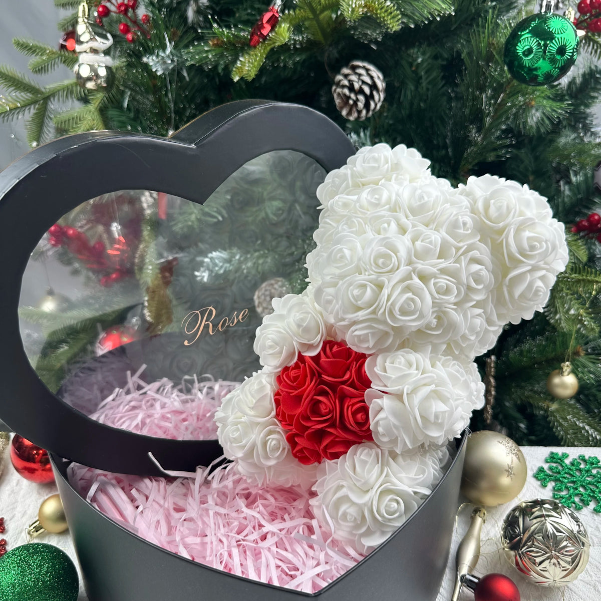 Rose Teddy Bear 25cm – Forever Rose Bear Gift for Her, With or Without Gift Box