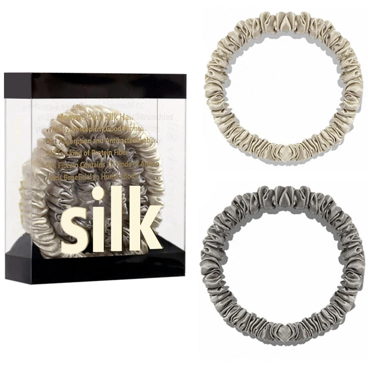 Mulberry Silk Scrunchie Gift Box – 2 Pack Real Silk Hair Ties