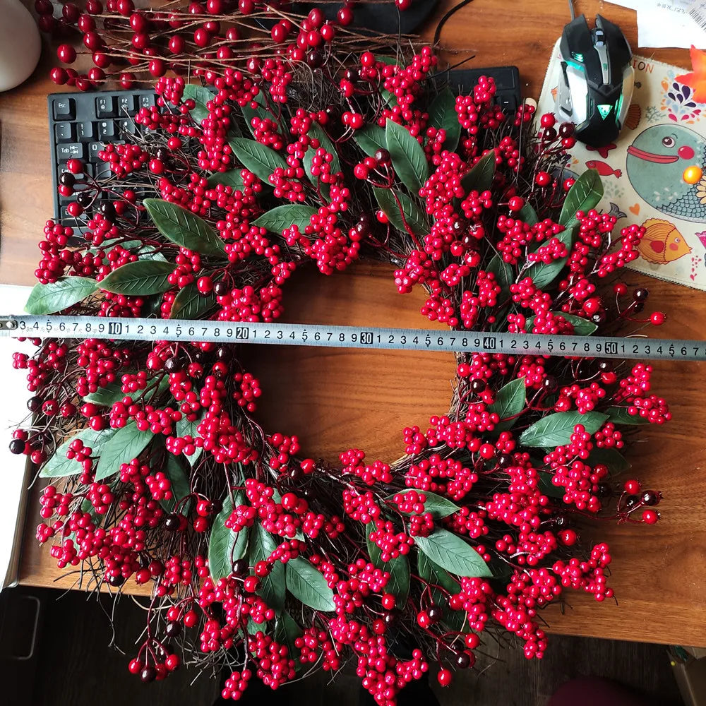 Handmade Christmas Wreath for Front Door – Red Berry, Cypress & Eucalyptus 45 cm