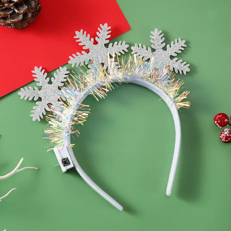 Light-Up Christmas Headband – LED Snowflake & Christmas Tree Headbands for Parties