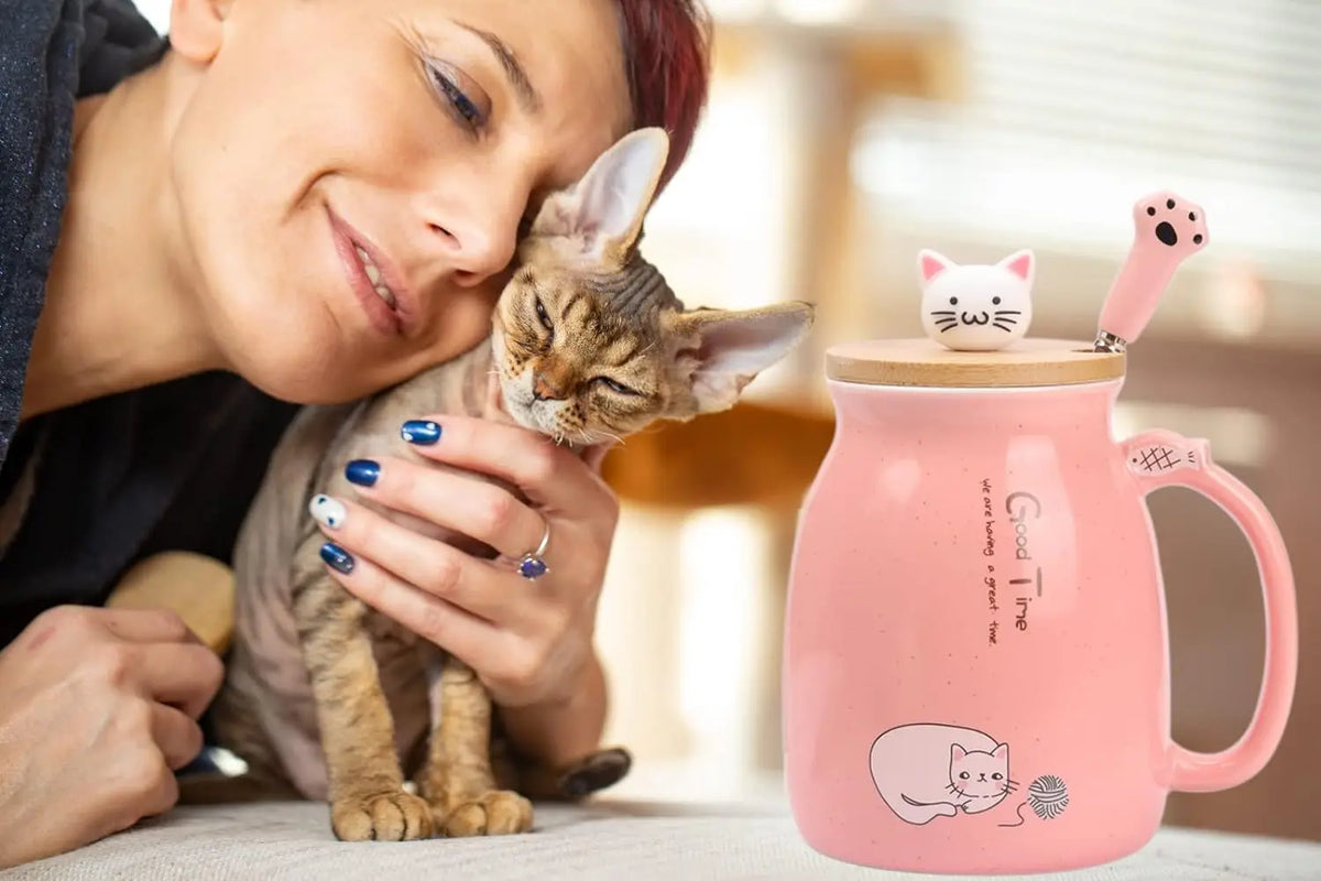 Cute Cat Mug with Lid & Spoon – Ceramic, 16oz