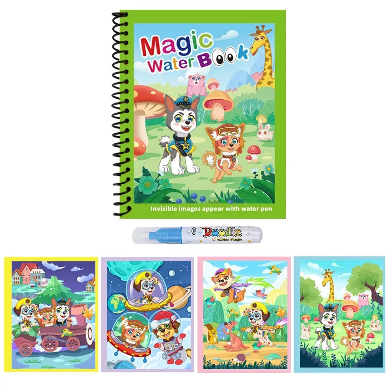 Magic Water Colouring Book with Pen – Reusable Mess-Free Kids Painting Book