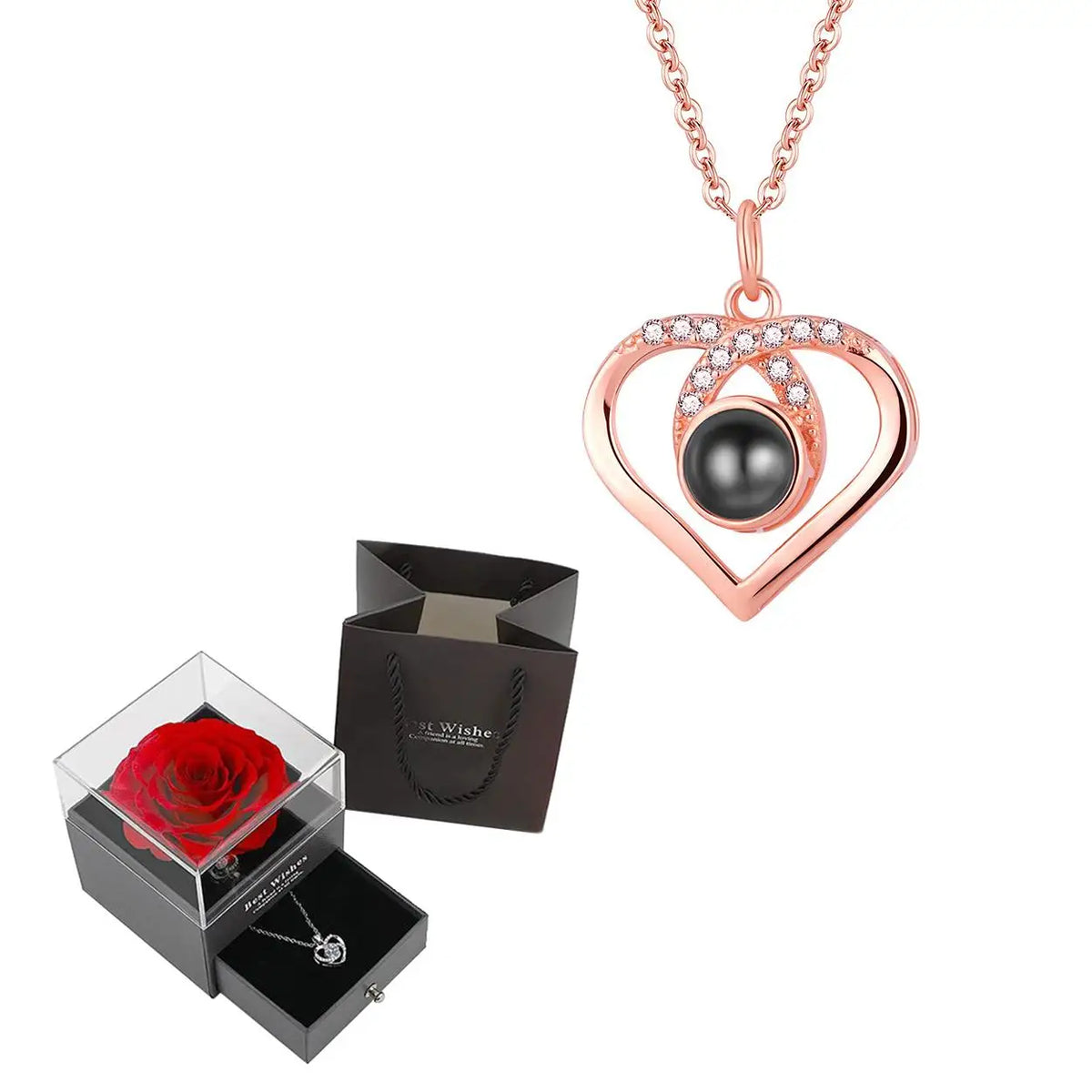 'I Love You' in 100 Languages Projection Necklace with Rose Gift Box