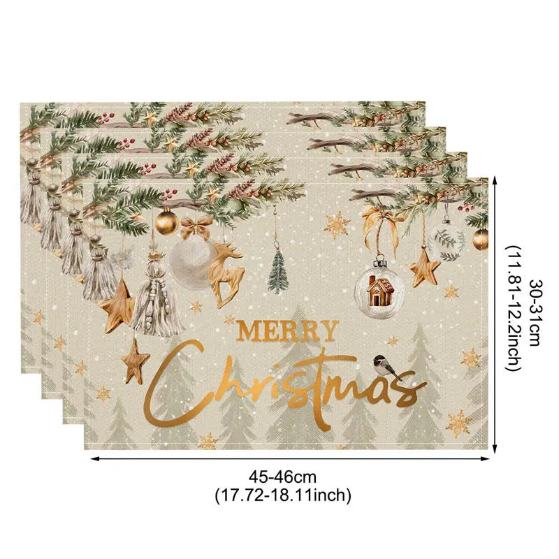 Linen Christmas Placemats – Santa & Festive Print Table Mats (1 or 4 Pack)