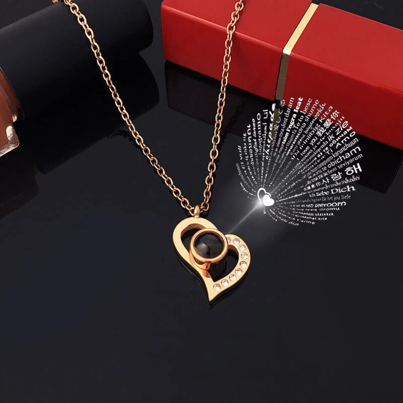 'I Love You' in 100 Languages Projection Necklace with Rose Gift Box