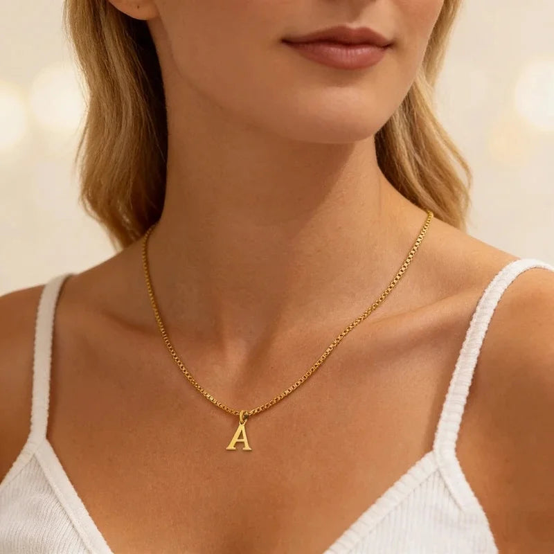 Gold-Tone Initial Necklace – A–Z Letter Pendant