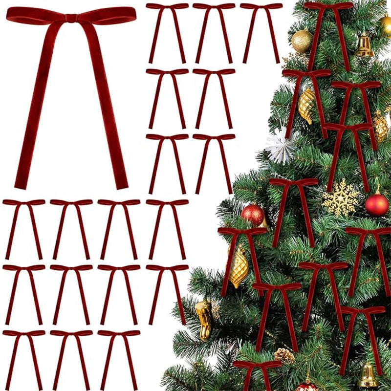 Velvet ribbon Christmas tree bows
