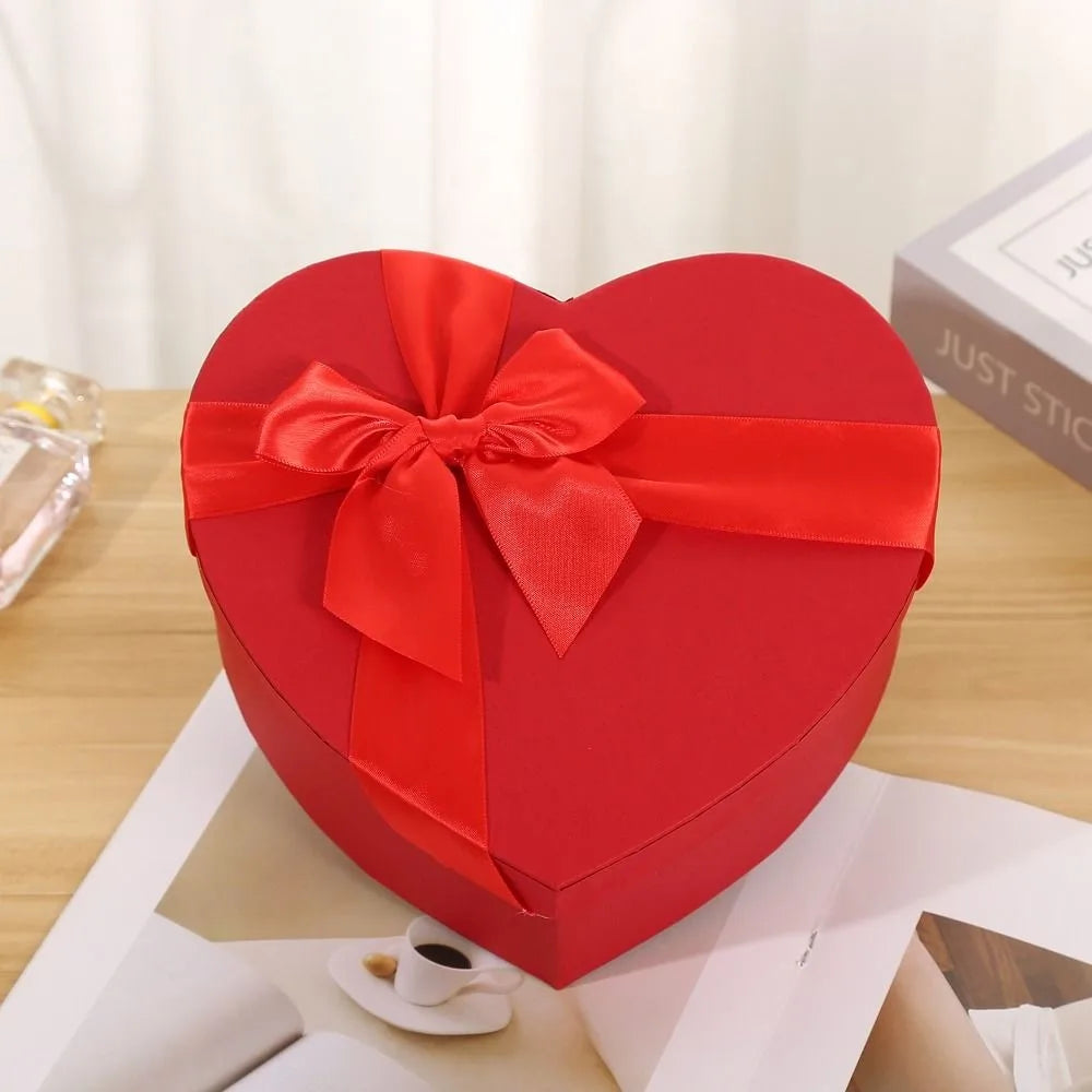 Heart-Shaped Gift Box with Bow & Lid – Red Valentine's & Anniversary Presentation Box