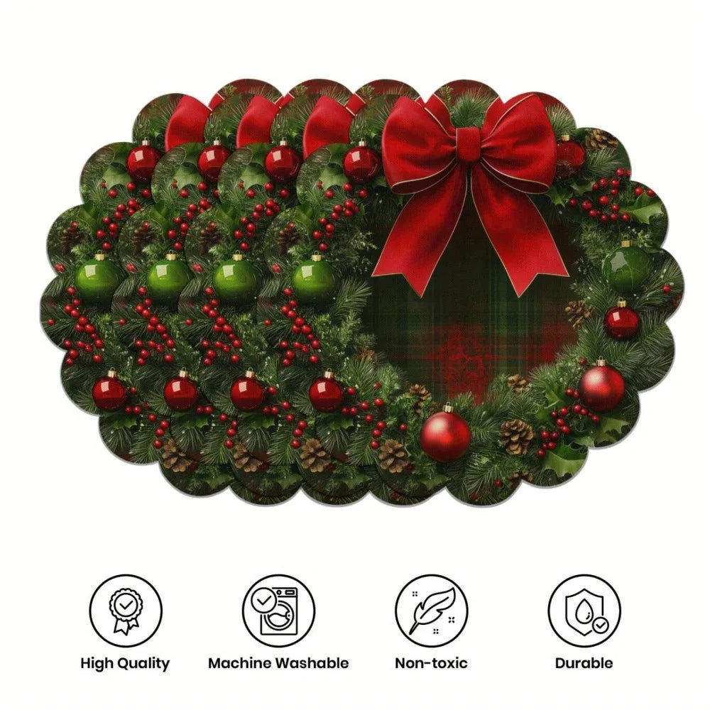 Christmas Placemats Set of 4 – Non-Slip, Heat-Resistant Round Table Mats