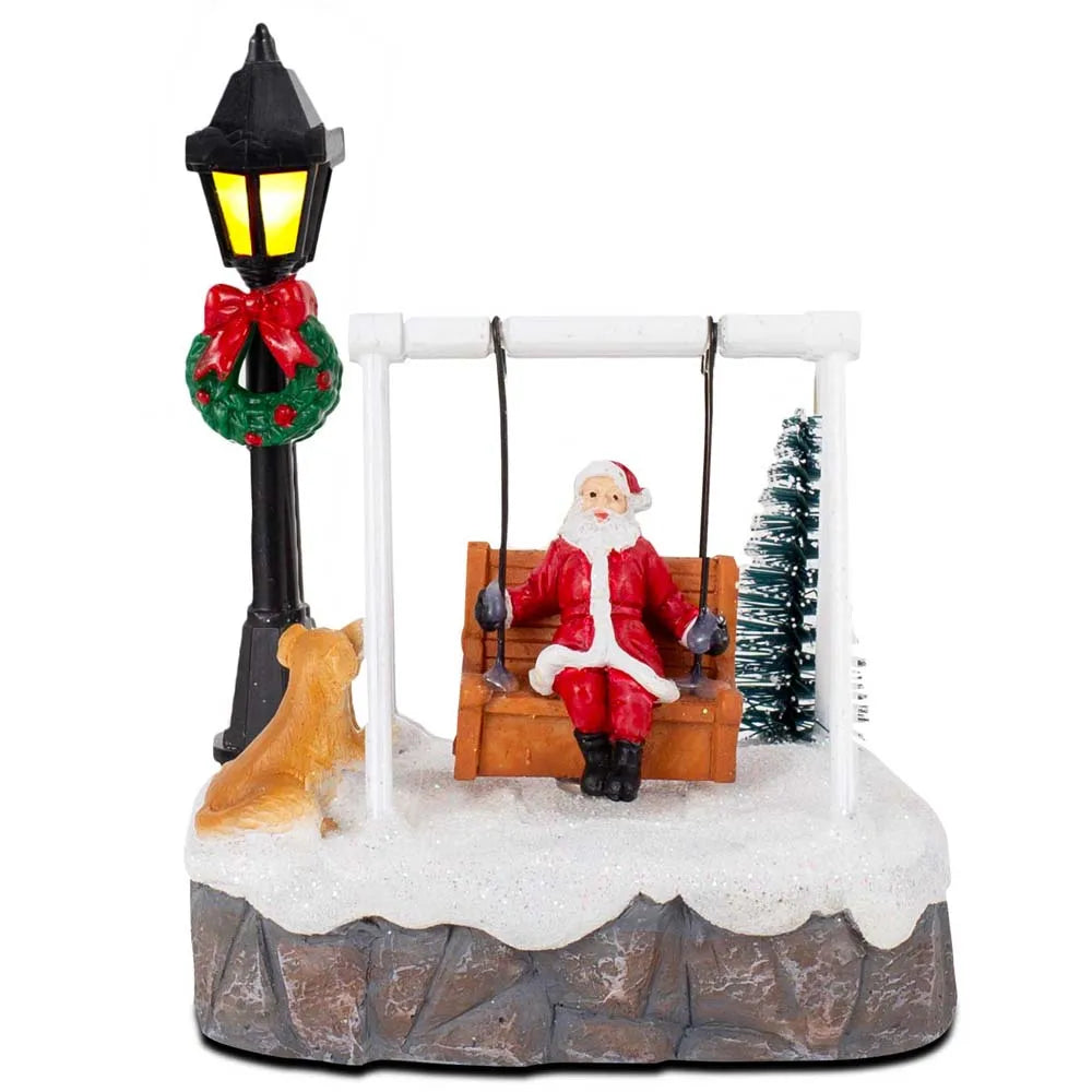 Light-Up Santa on a Swing – LED Christmas Village Figurine
