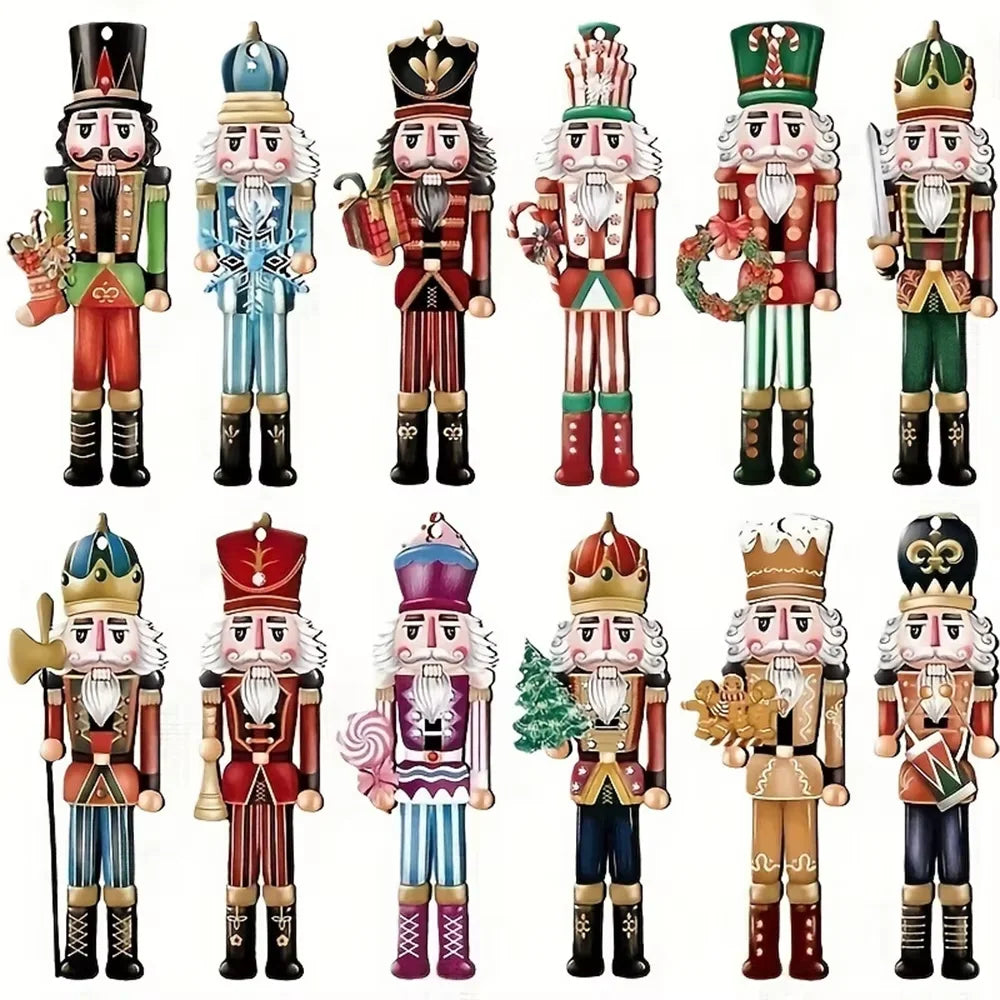 Wooden Nutcracker Ornaments – Set of 12 Hanging Christmas Tree Decorations