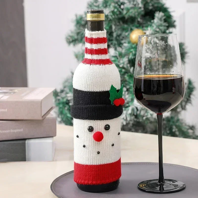 Christmas Wine Bottle Cover – Santa, Snowman or Reindeer Knitted Bottle Jumper, Hosting & Secret Santa Gift