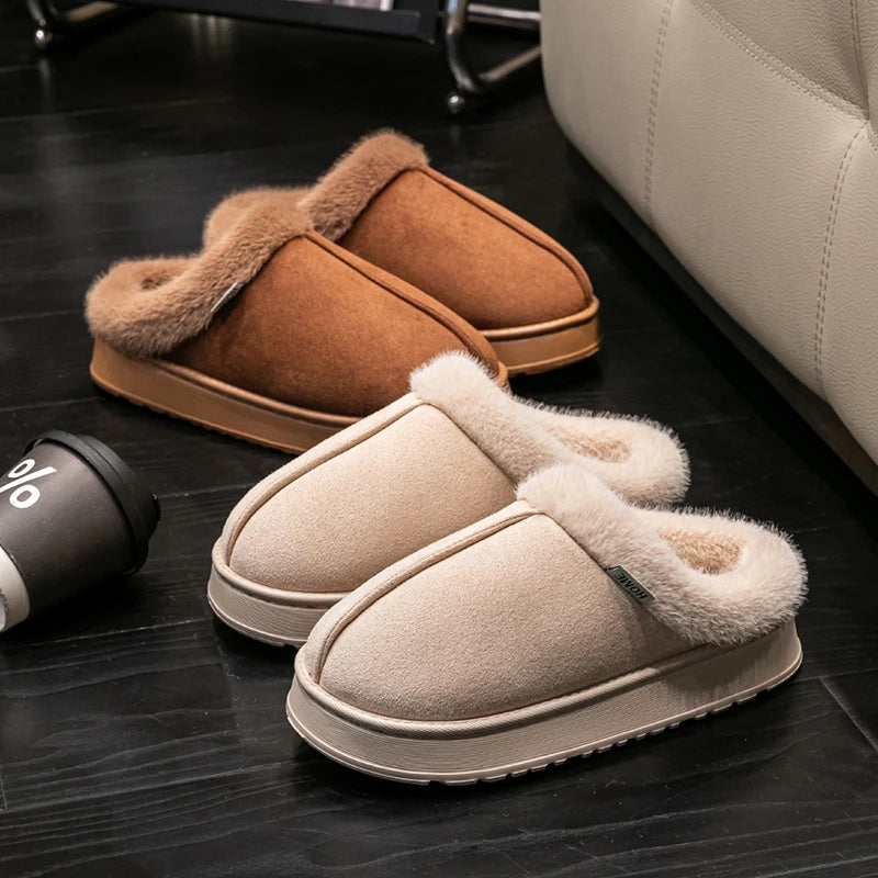 Fluffy platform winter slippers