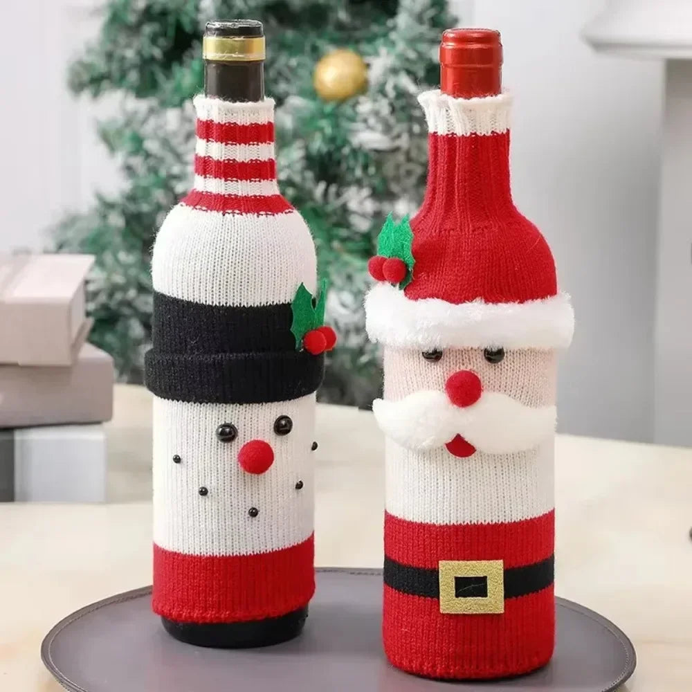 Christmas Wine Bottle Cover – Santa, Snowman or Reindeer Knitted Bottle Jumper, Hosting & Secret Santa Gift