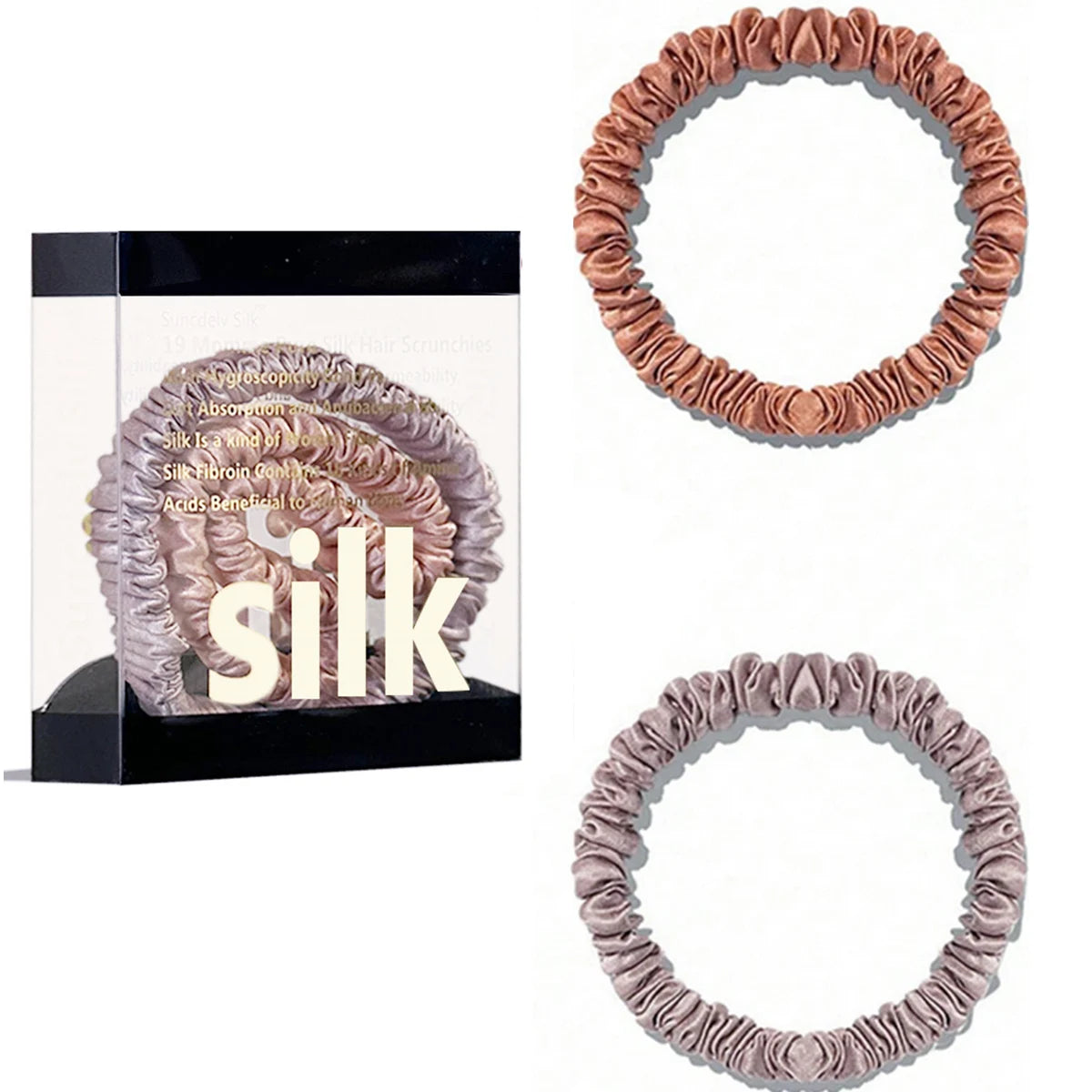 Mulberry Silk Scrunchie Gift Box – 2 Pack Real Silk Hair Ties