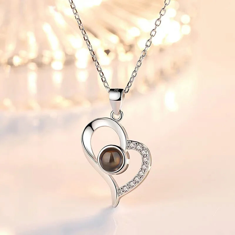 'I Love You' in 100 Languages Projection Necklace with Rose Gift Box
