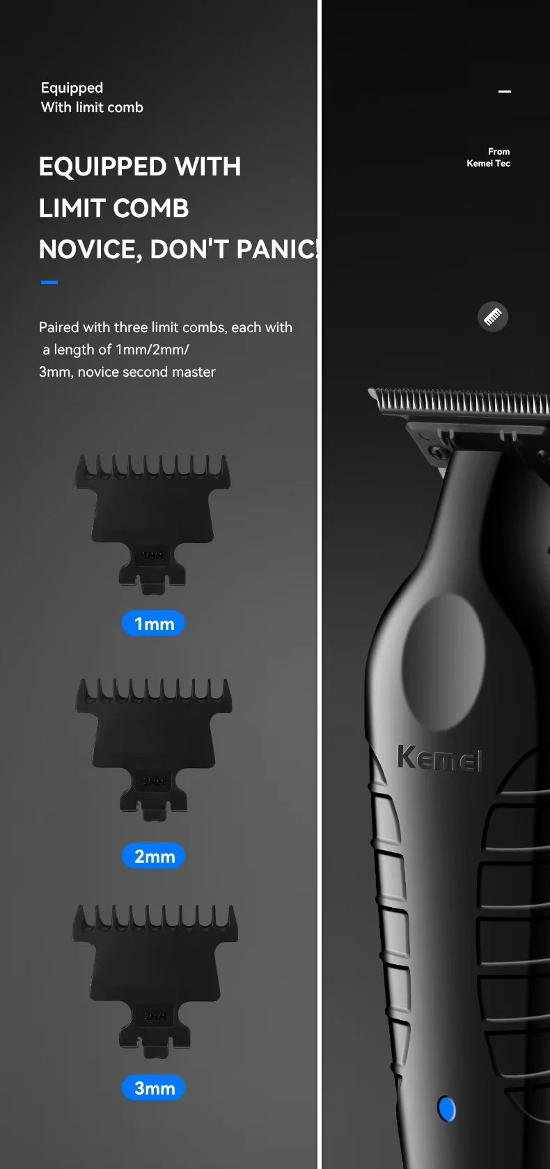 Kemei Cordless Hair Clippers – USB Rechargeable Trimmer for Men