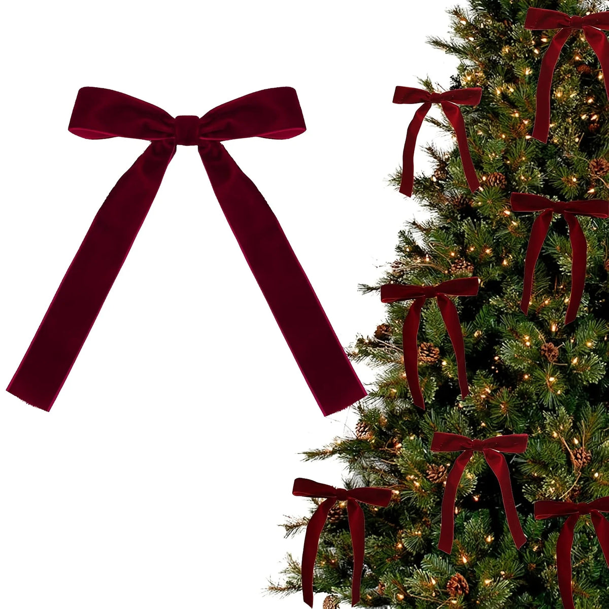 Burgundy velvet Christmas tree bows set of 20