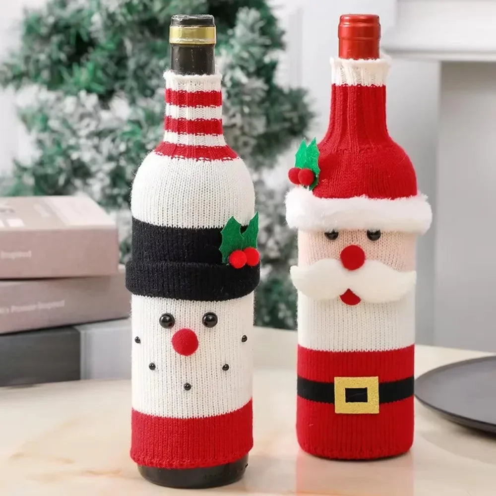 Knitted Christmas bottle cover designs