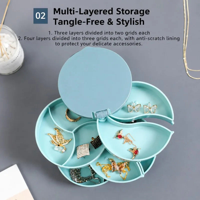 Rotating Jewellery Organiser with Mirror – Multi-Layer Jewellery Box