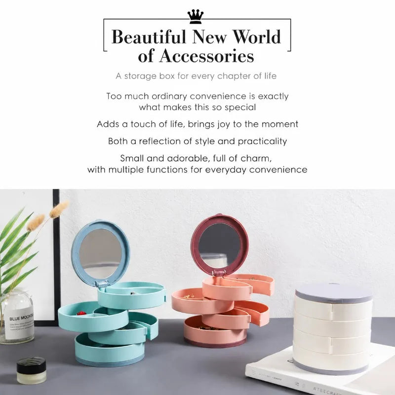 Rotating Jewellery Organiser with Mirror – Multi-Layer Jewellery Box