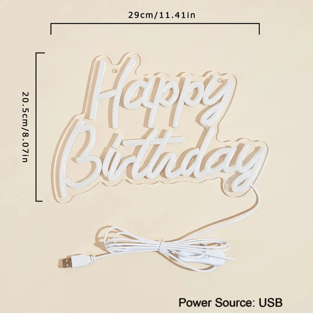 'Happy Birthday' LED Neon Sign – Reusable USB Light-Up Birthday Party Backdrop Sign