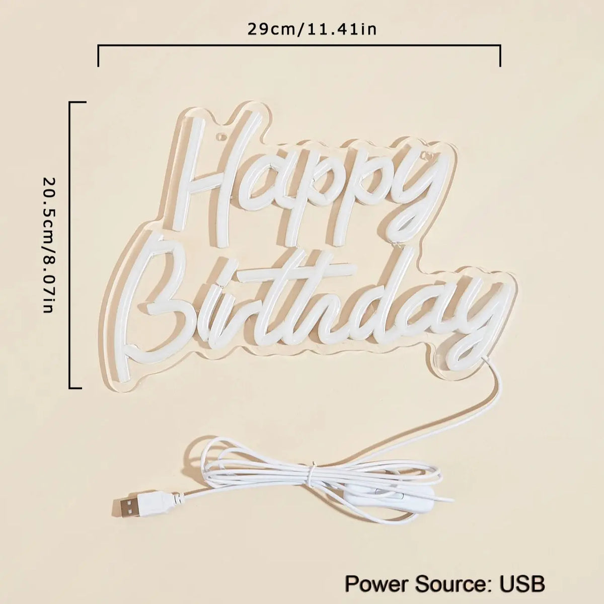 'Happy Birthday' LED Neon Sign – Reusable USB Light-Up Birthday Party Backdrop Sign