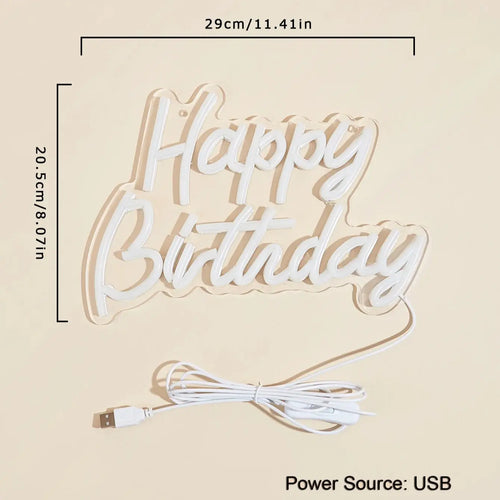 'Happy Birthday' LED Neon Sign – Reusable USB Light-Up Birthday Party Backdrop Sign